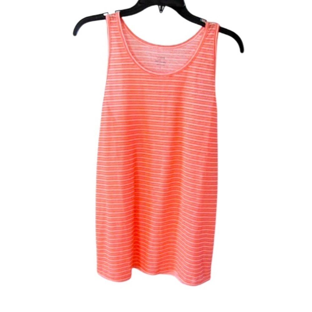 J CREW -Striped Neon Orange 100% linen Tank Top